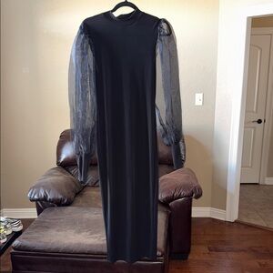Chic Long Sleeve Black Dress with Sheer Details